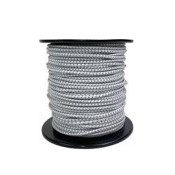 White elastic cord with reflective thread for high visibility and superior stretch performance. Ideal for securing loads, kayaks
