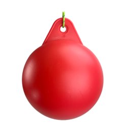 Durable thermoplastic float, a red spherical buoy designed for securing fishing nets and other marine equipment.
