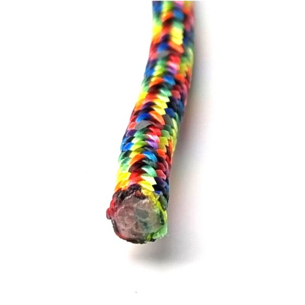 Rainbow-colored reflective line for leashes, enclosures, etc.