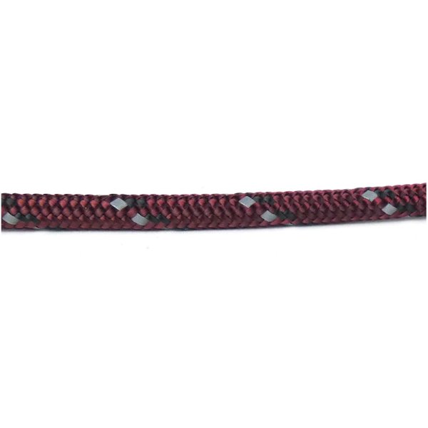 Wine-red rope with sewn-in reflective thread for enhanced visibility.