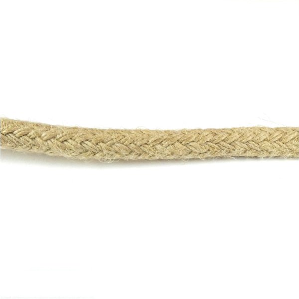 Braided hemp-like rope made from a soft synthetic material that resembles hemp.