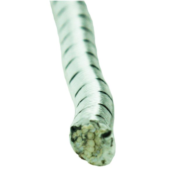 Elastic cord with a polyester silk cover. White color.