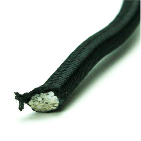 Svart chock cord av slitstark PES och gummi.