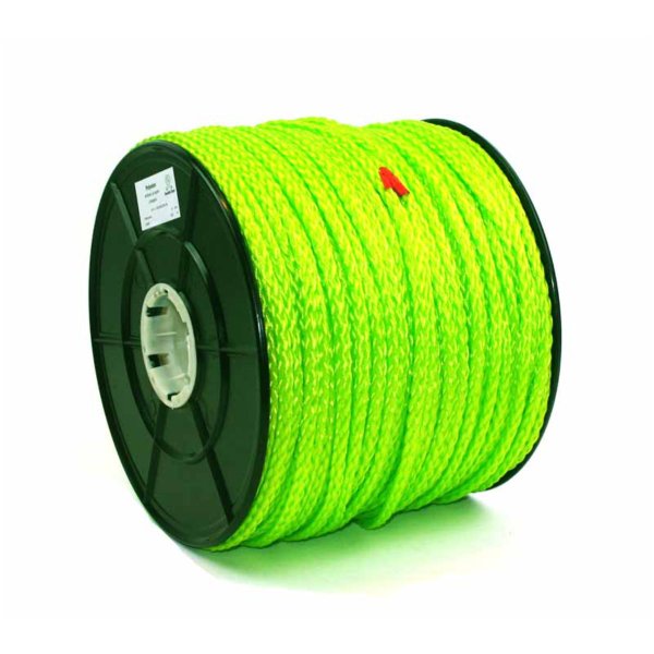 Lime green 8-strand towing line made of polyethylene.
