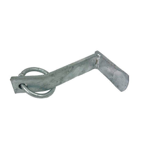 Close-up of a sturdy and angled rock anchor in hot-dip galvanized steel, perfect for mooring boats