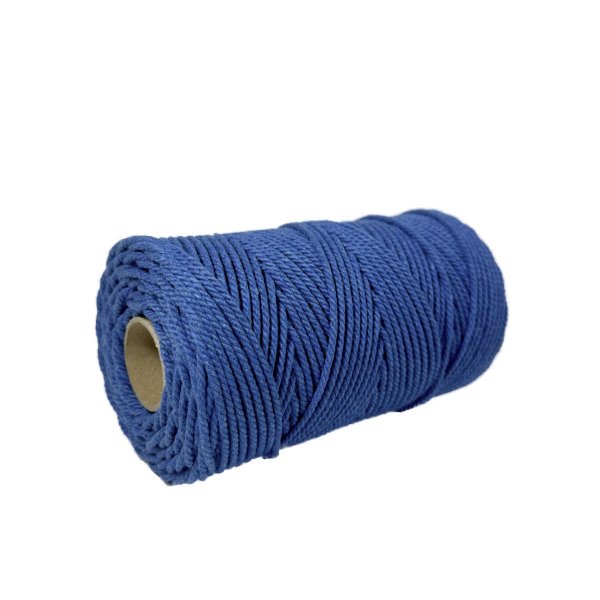 Denim blue cotton cord in a 500g spool. Made from 100% premium cotton, this 3-strand cord is perfect for weaving, crafting, macr