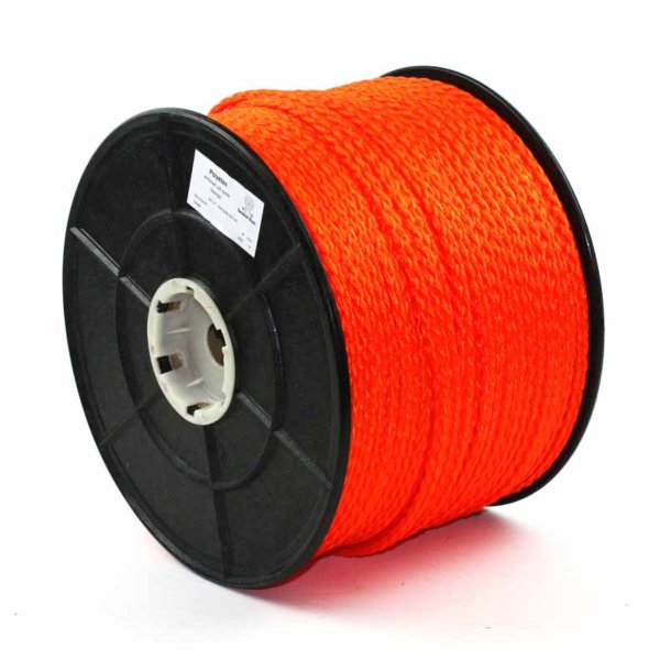 Neon orange braided rope for leashes and barriers.