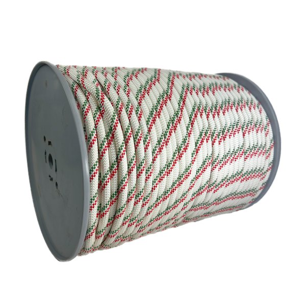 Close-up of the polyamide rope, showcasing its dense 32-braided structure and color coding for identification in safety equipmen