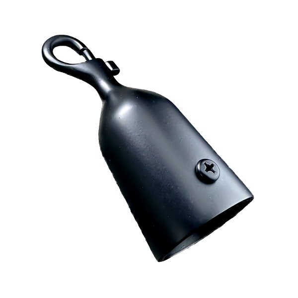 Close-up of the snap hook and mounting screw, showcasing its sturdy design and secure rope attachment method.