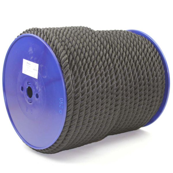Flexible black polypropylene multifilament with high tensile strength.