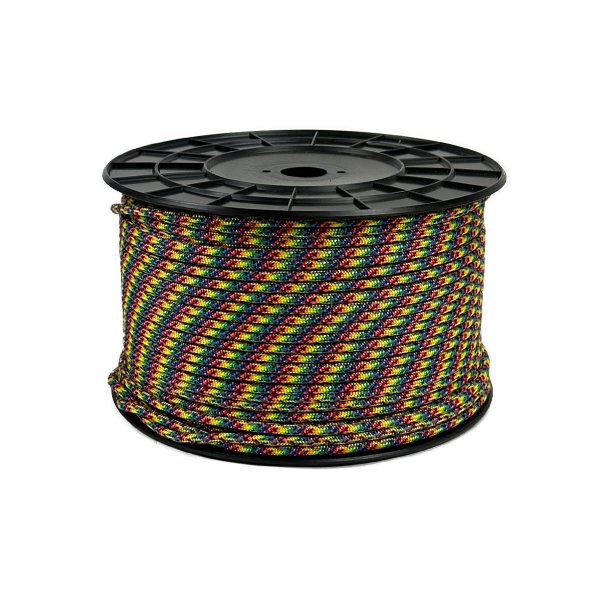 Rainbow-colored reflective line for leashes, enclosures, etc.