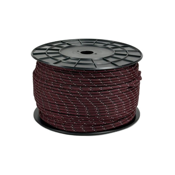 Wine-red rope with sewn-in reflective thread for enhanced visibility.