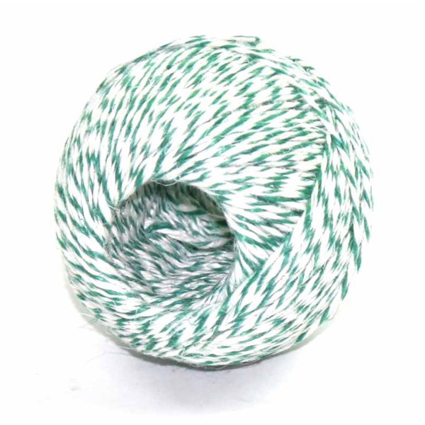 Green and white flax twine for tagging and crafts.